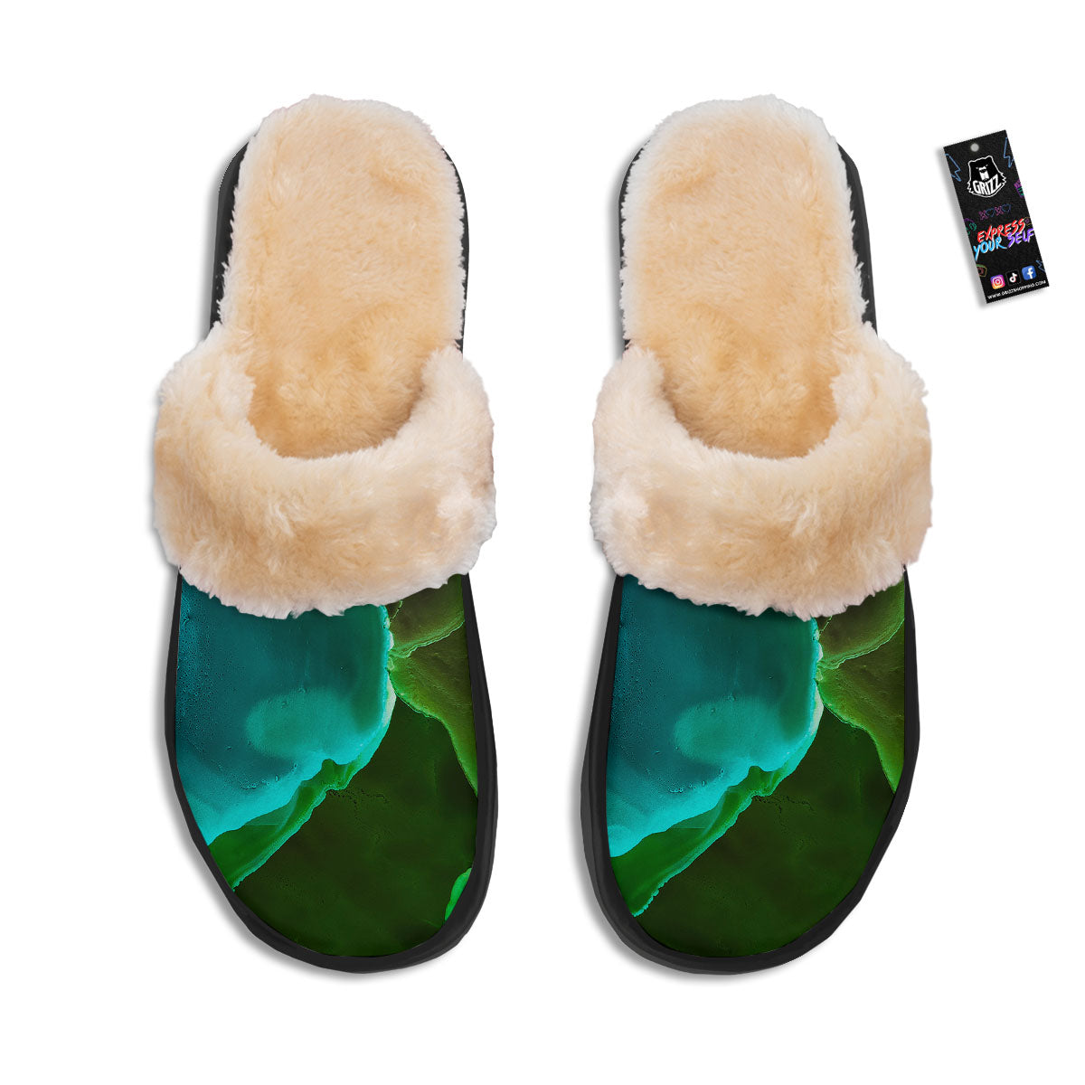 Acid Melt Green And Turquoise Print Slippers-grizzshop