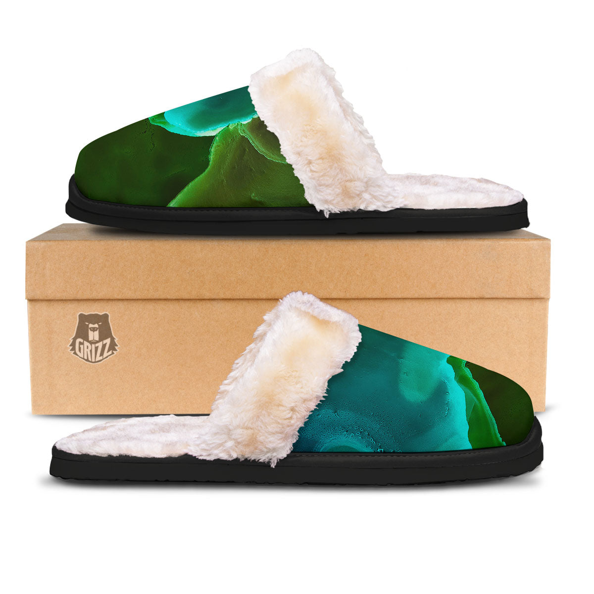 Acid Melt Green And Turquoise Print Slippers-grizzshop