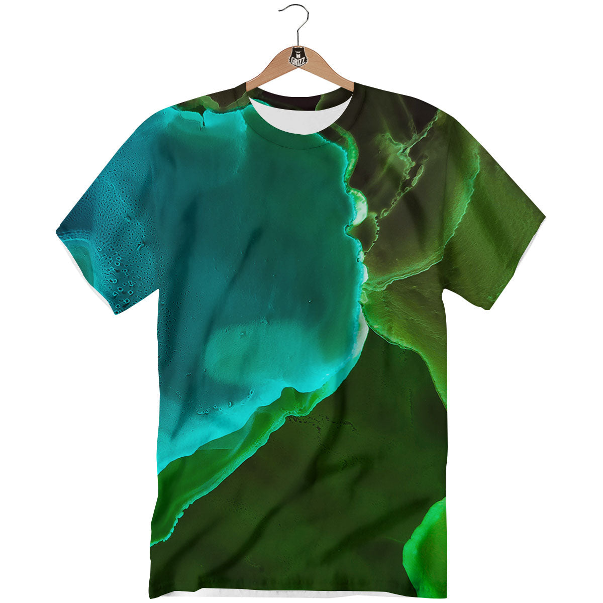 Acid Melt Green And Turquoise Print T-Shirt-grizzshop