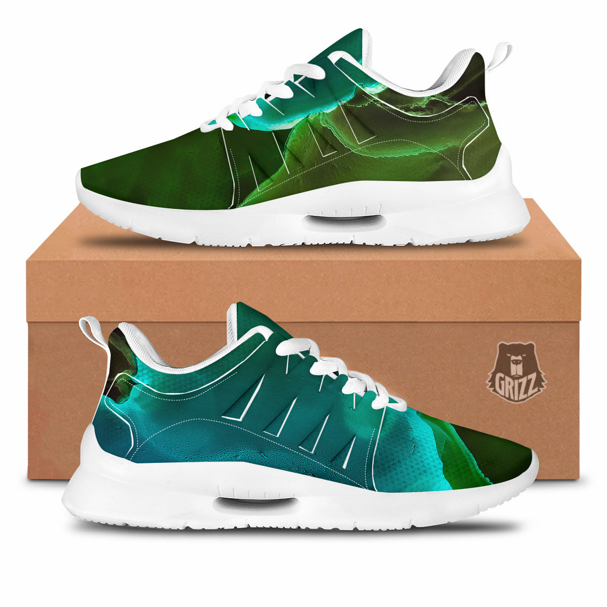 Acid Melt Green And Turquoise Print Tennis Shoes-grizzshop