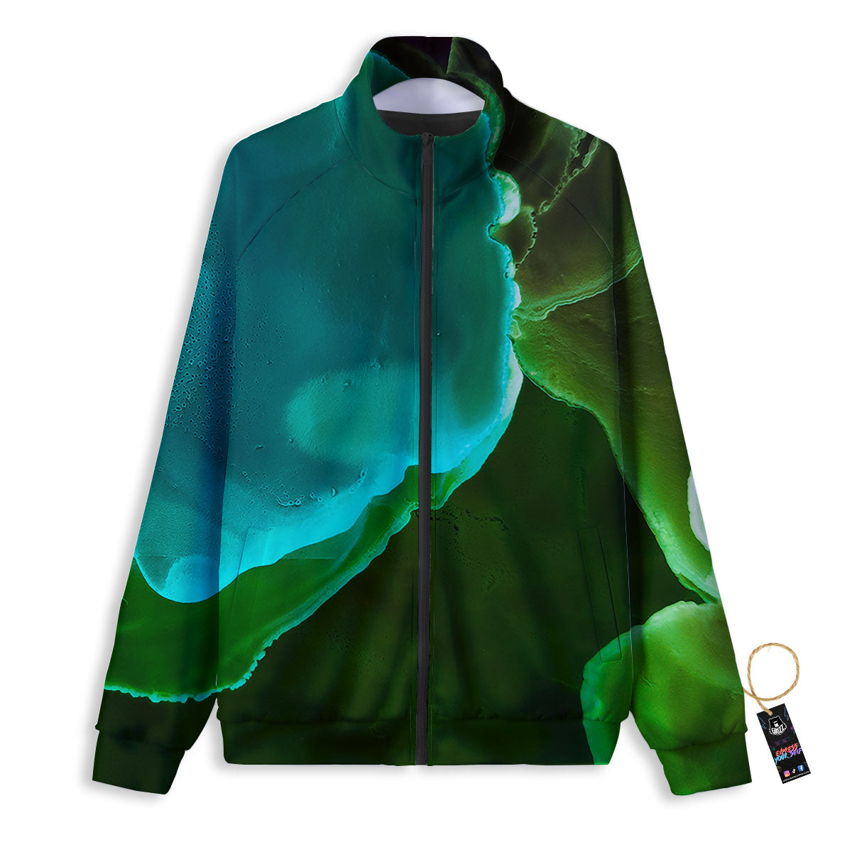 Acid Melt Green And Turquoise Print Track Jacket-grizzshop