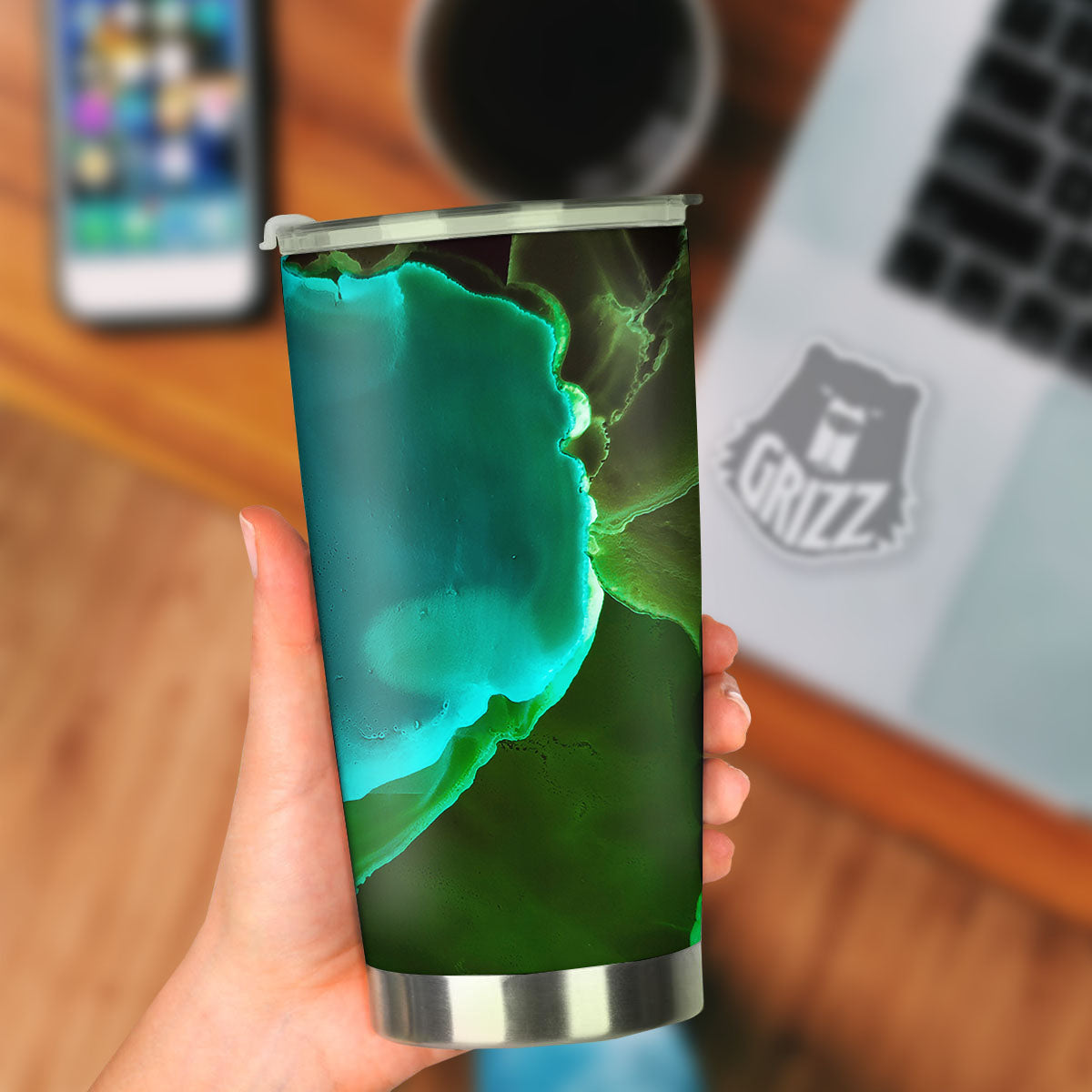 Acid Melt Green And Turquoise Print Tumbler-grizzshop