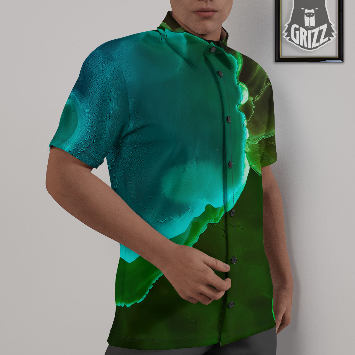 Acid Melt Green And Turquoise Print Untucked Shirts-grizzshop