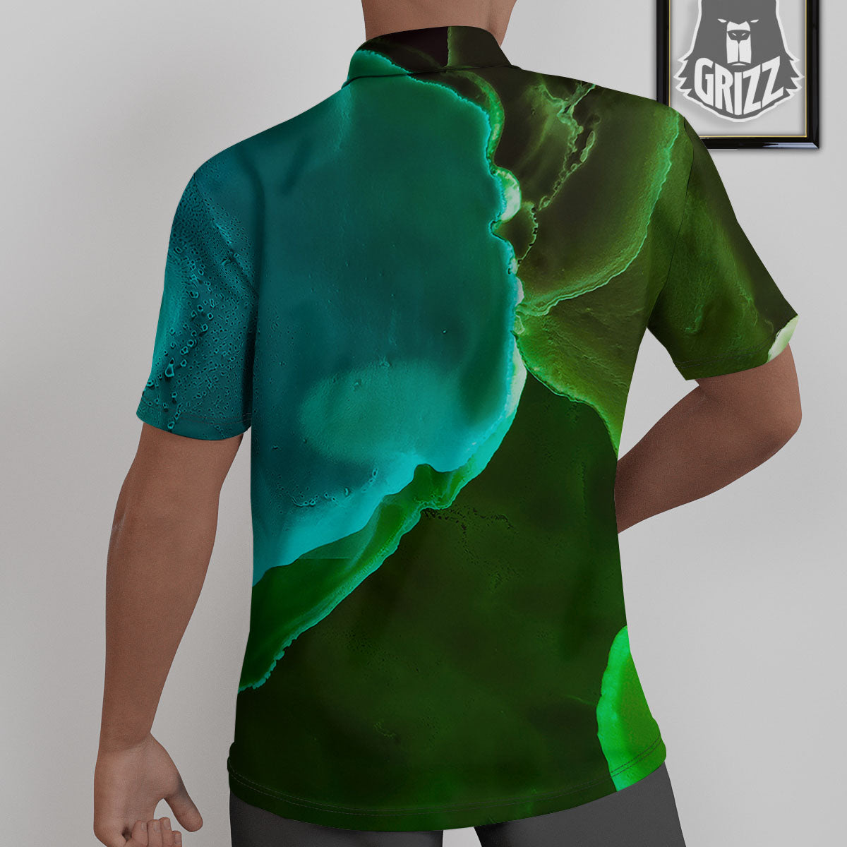 Acid Melt Green And Turquoise Print Untucked Shirts-grizzshop