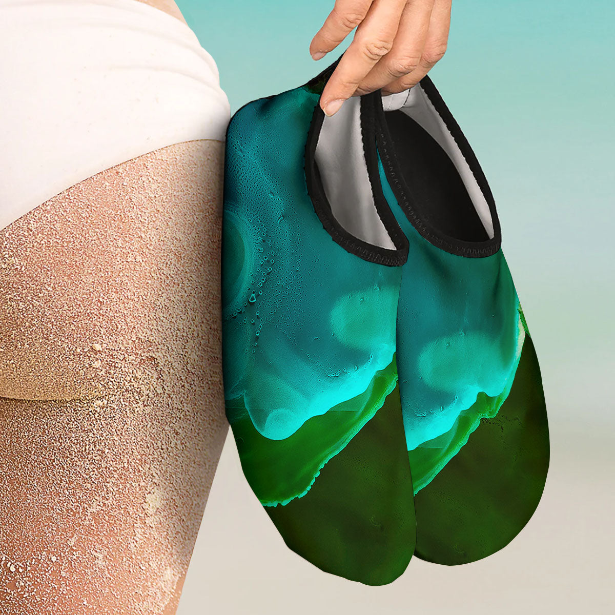 Acid Melt Green And Turquoise Print Water Shoes-grizzshop