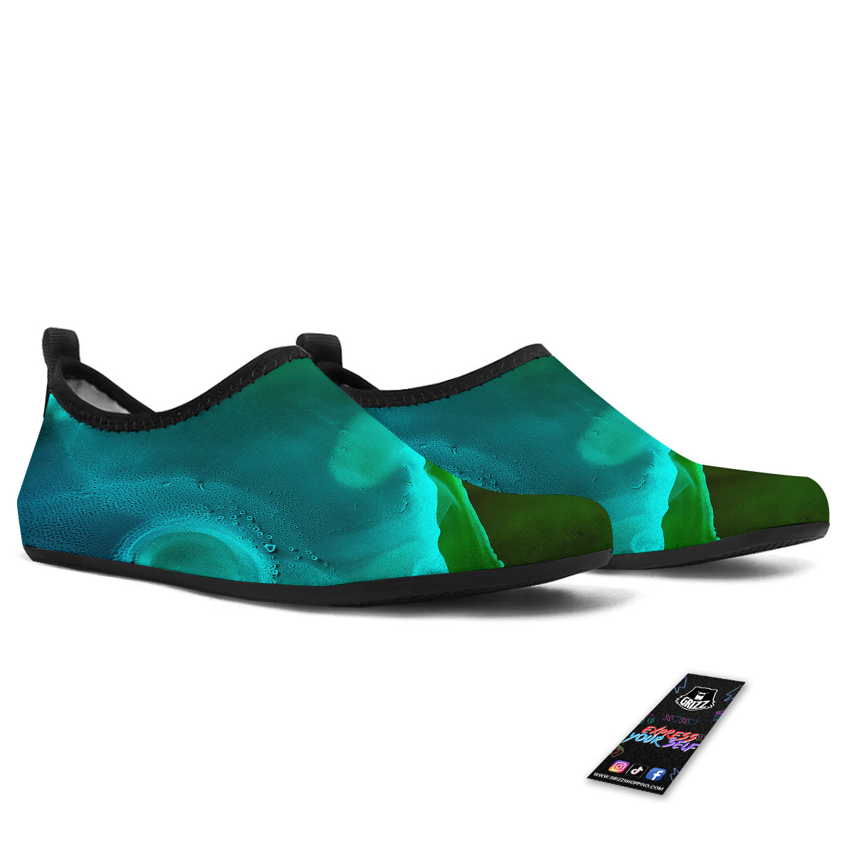 Acid Melt Green And Turquoise Print Water Shoes-grizzshop
