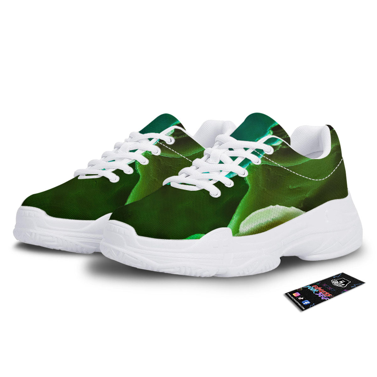 Acid Melt Green And Turquoise Print White Chunky Shoes-grizzshop