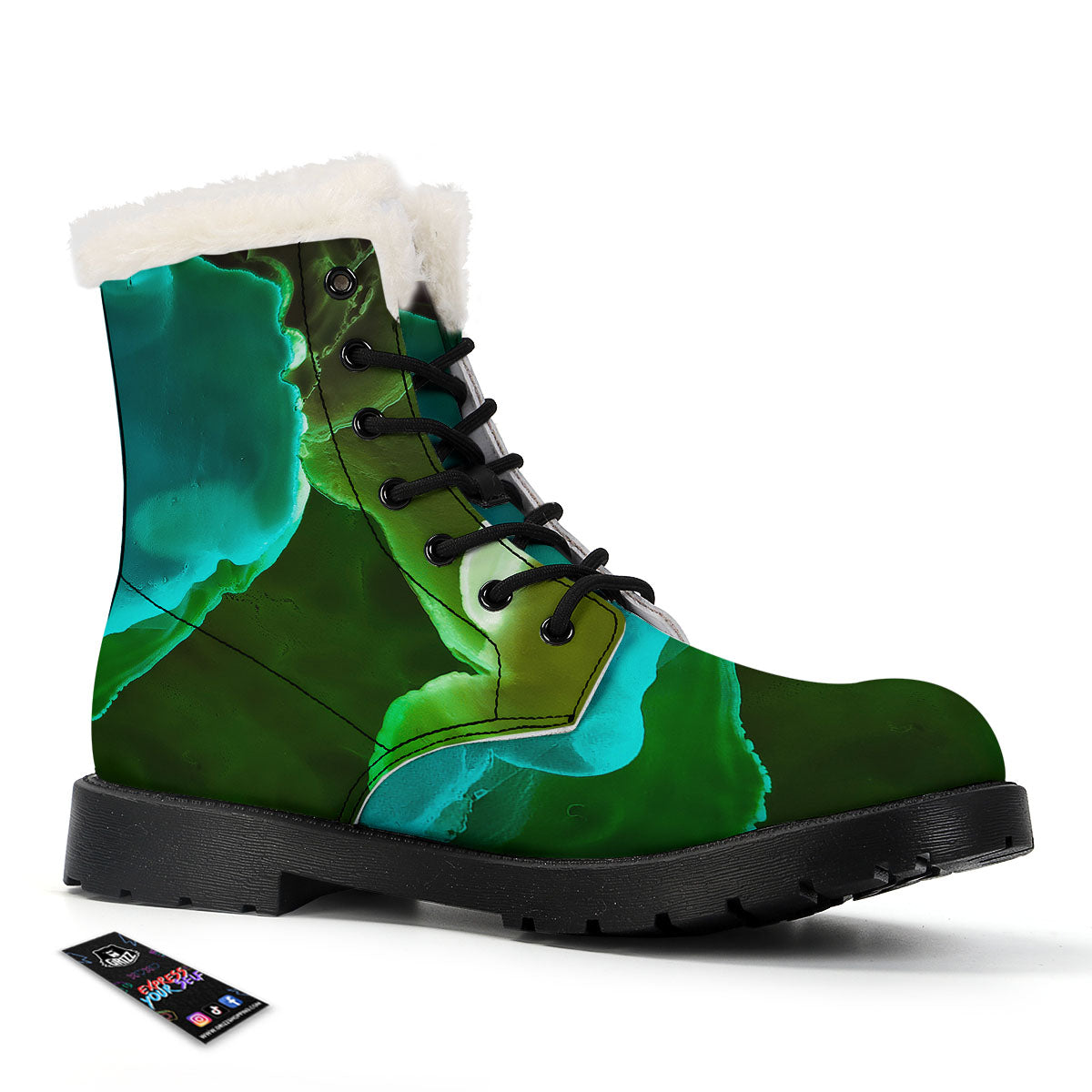Acid Melt Green And Turquoise Print Winter Boots-grizzshop