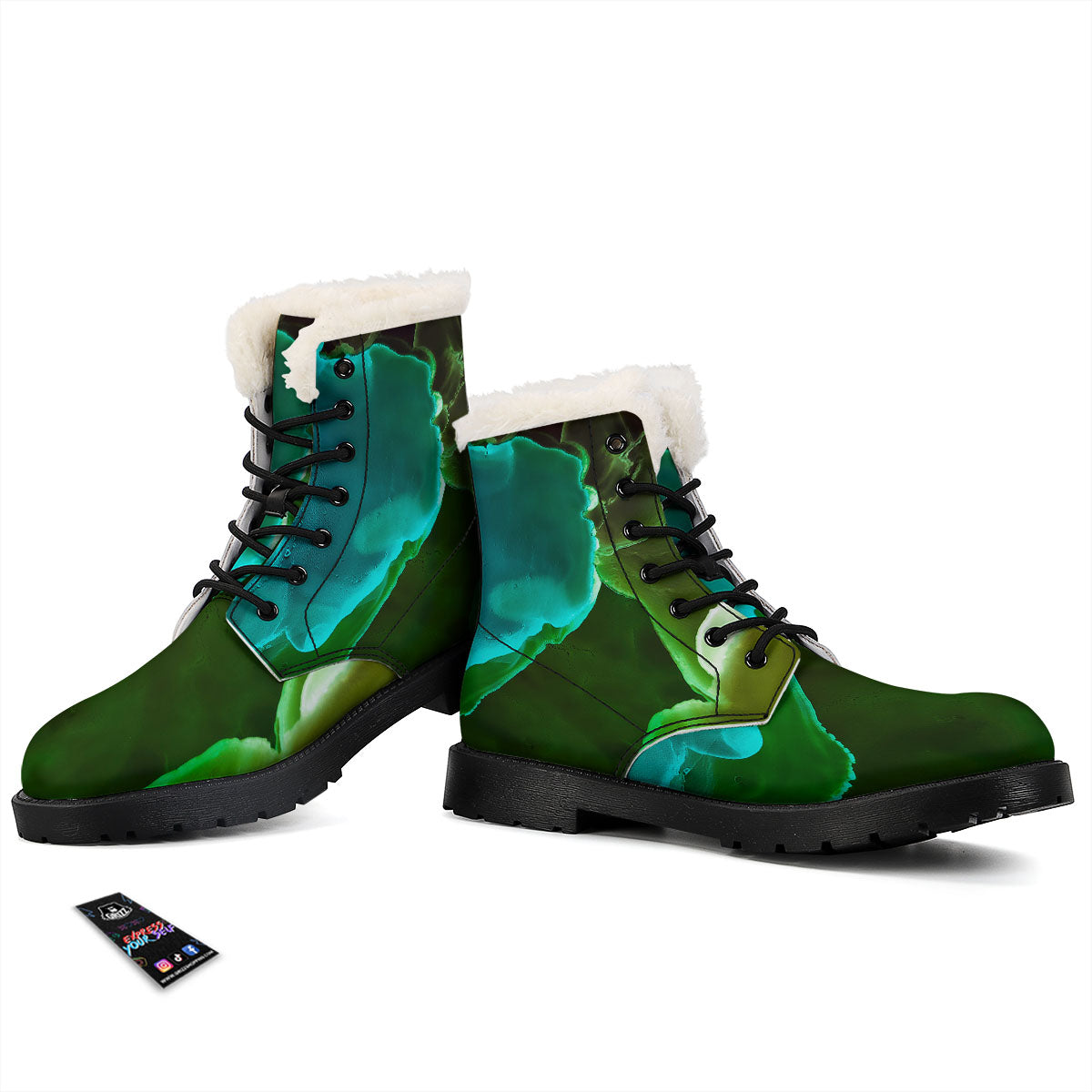 Acid Melt Green And Turquoise Print Winter Boots-grizzshop