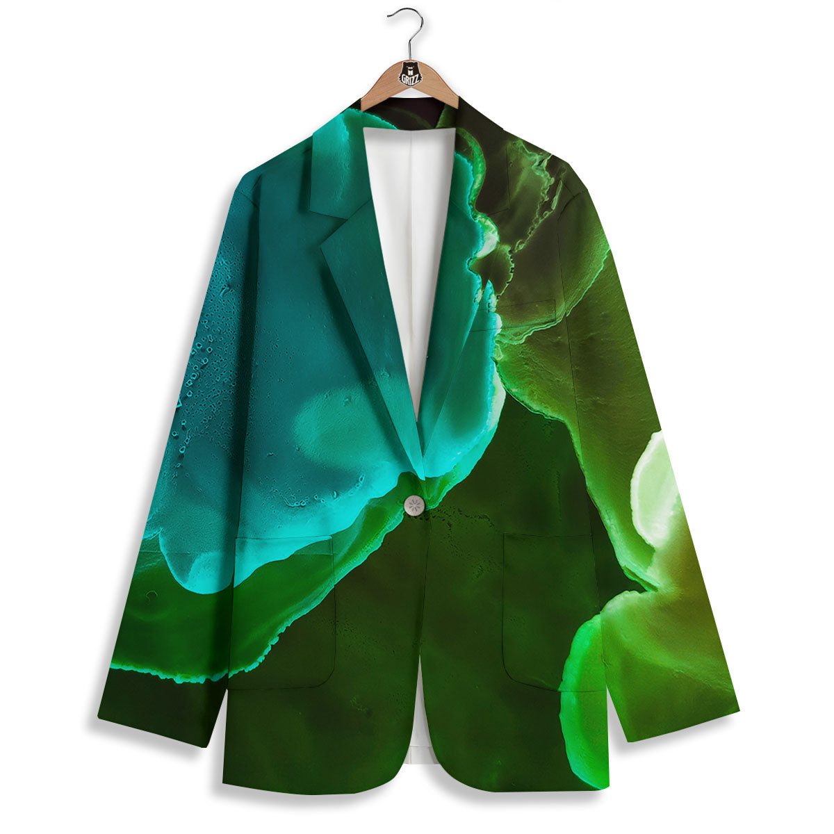 Acid Melt Green And Turquoise Print Women's Blazer-grizzshop