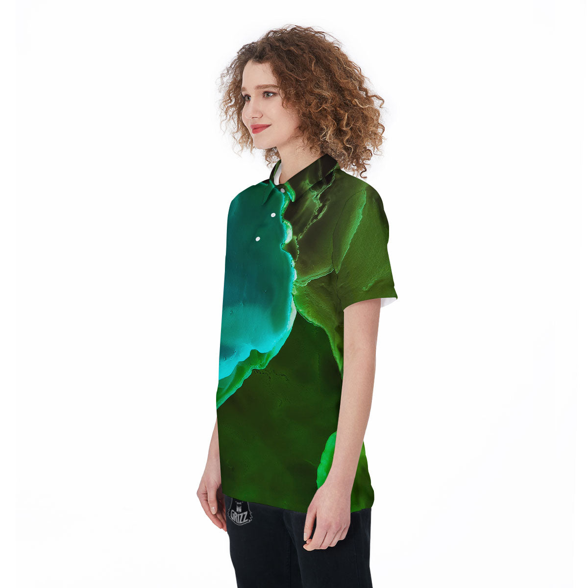 Acid Melt Green And Turquoise Print Women's Golf Shirts-grizzshop