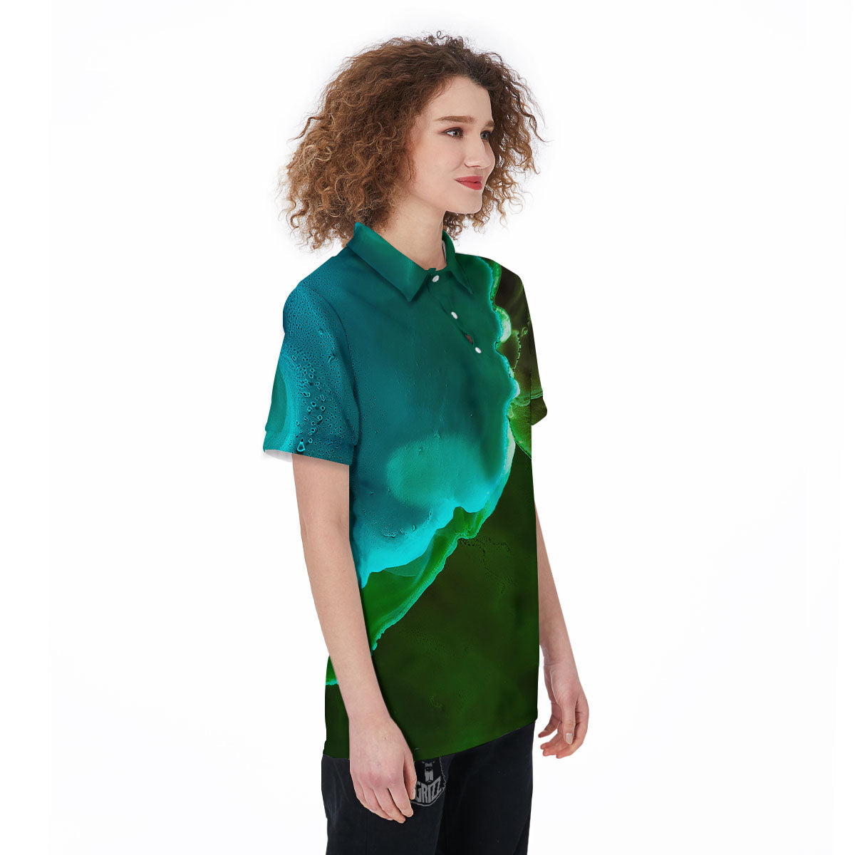 Acid Melt Green And Turquoise Print Women's Golf Shirts-grizzshop