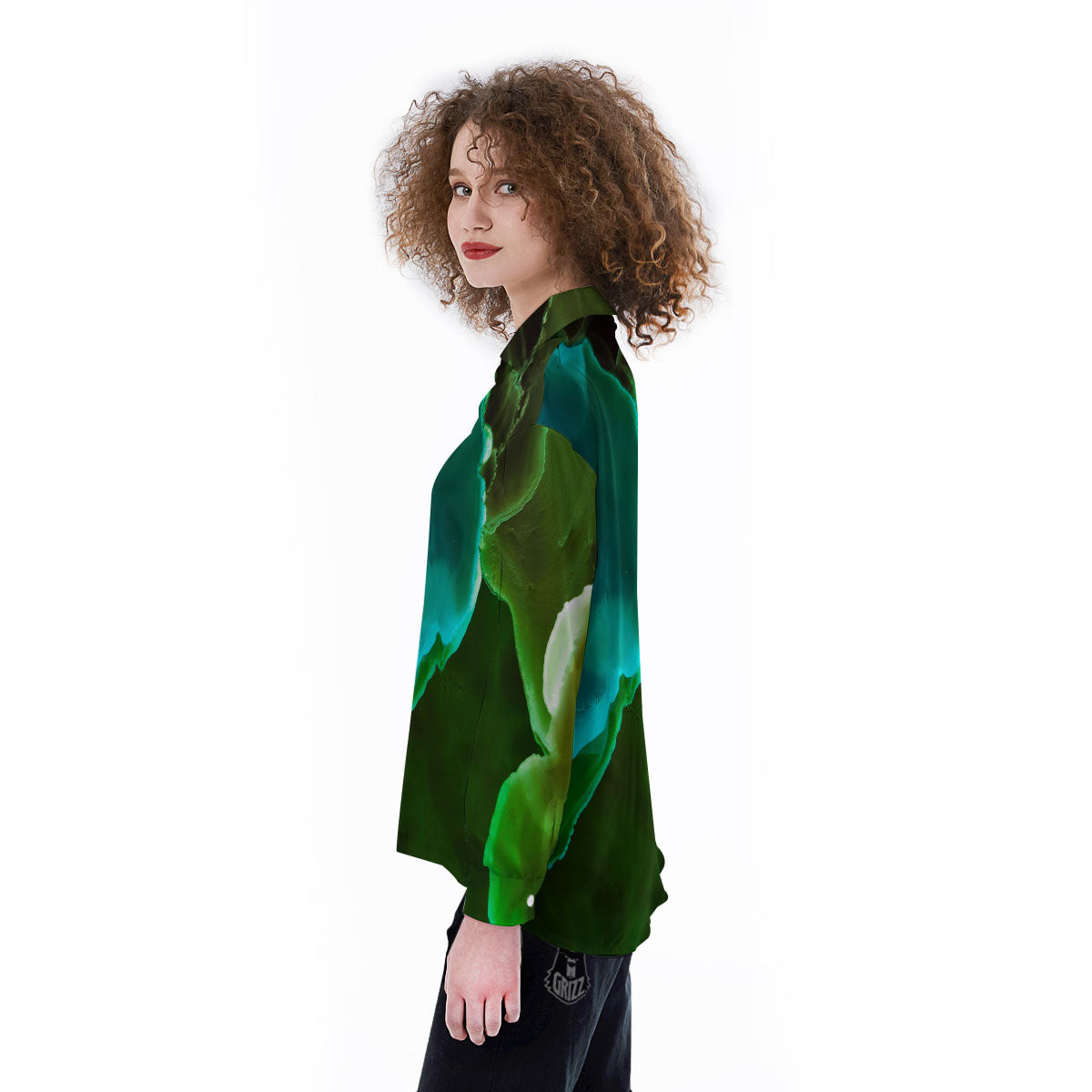 Acid Melt Green And Turquoise Print Women's Long Sleeve Shirts-grizzshop
