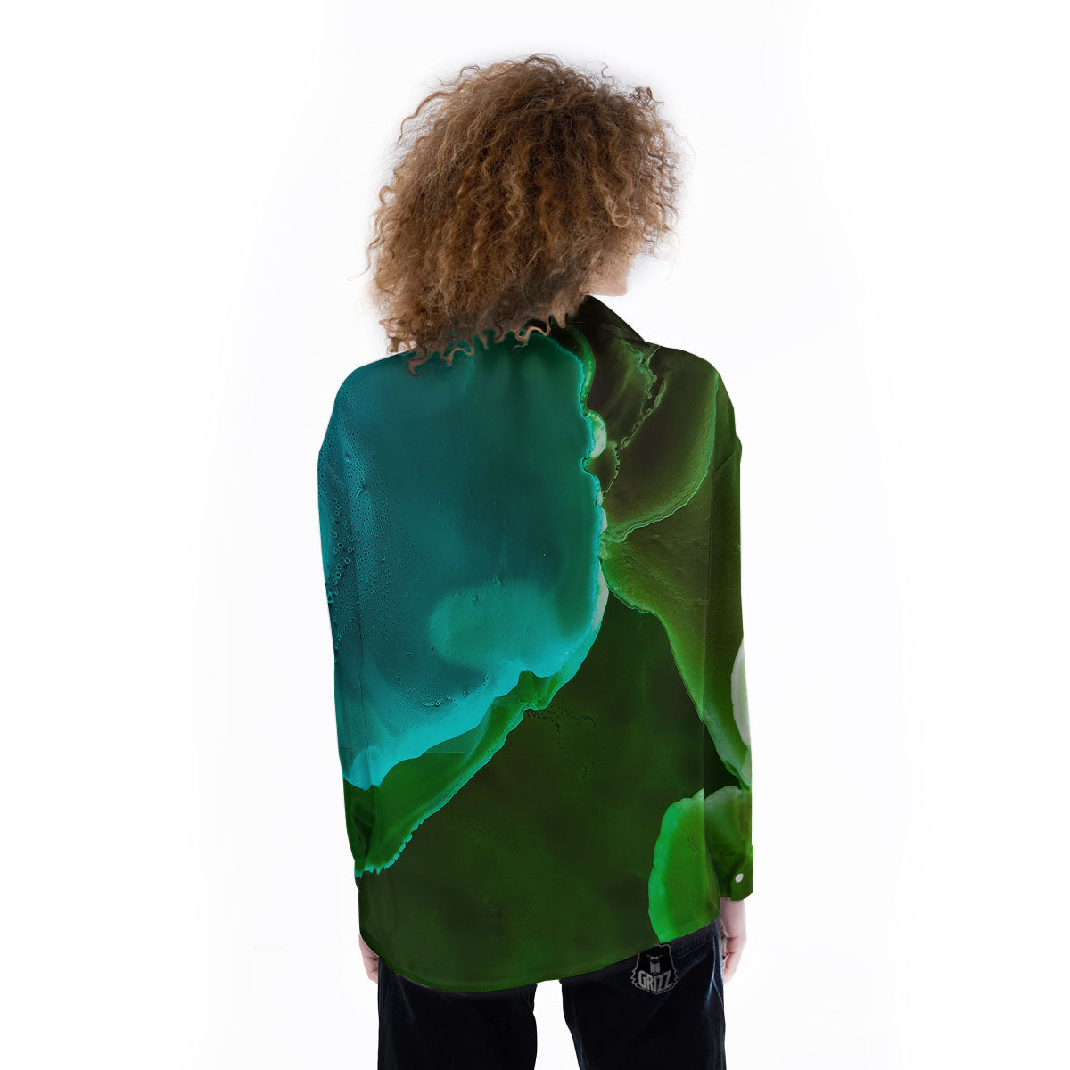 Acid Melt Green And Turquoise Print Women's Long Sleeve Shirts-grizzshop