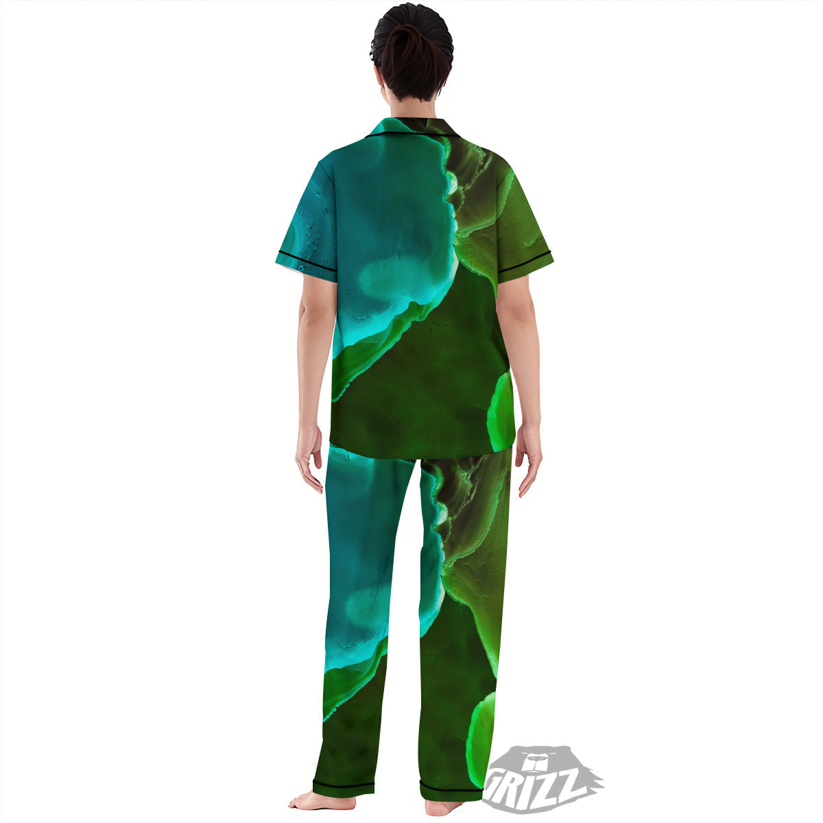 Acid Melt Green And Turquoise Print Women's Pajamas Set-grizzshop