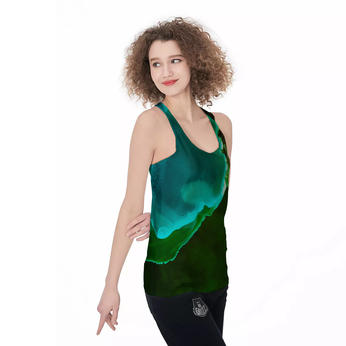 Acid Melt Green And Turquoise Print Women's Racerback Tank Top-grizzshop