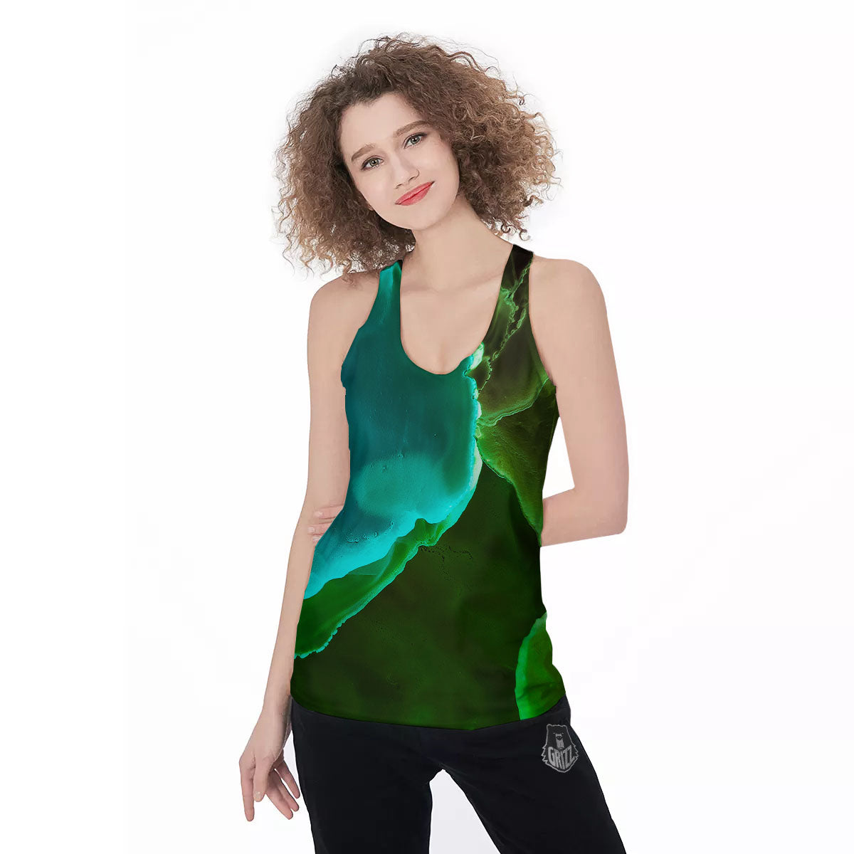 Acid Melt Green And Turquoise Print Women's Racerback Tank Top-grizzshop