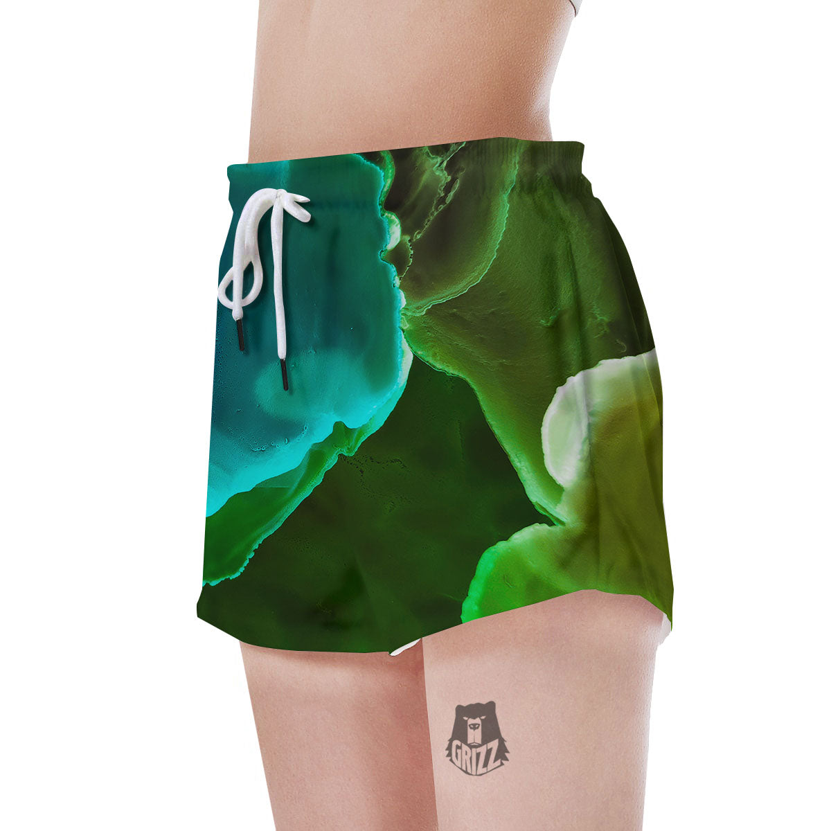 Acid Melt Green And Turquoise Print Women's Shorts-grizzshop