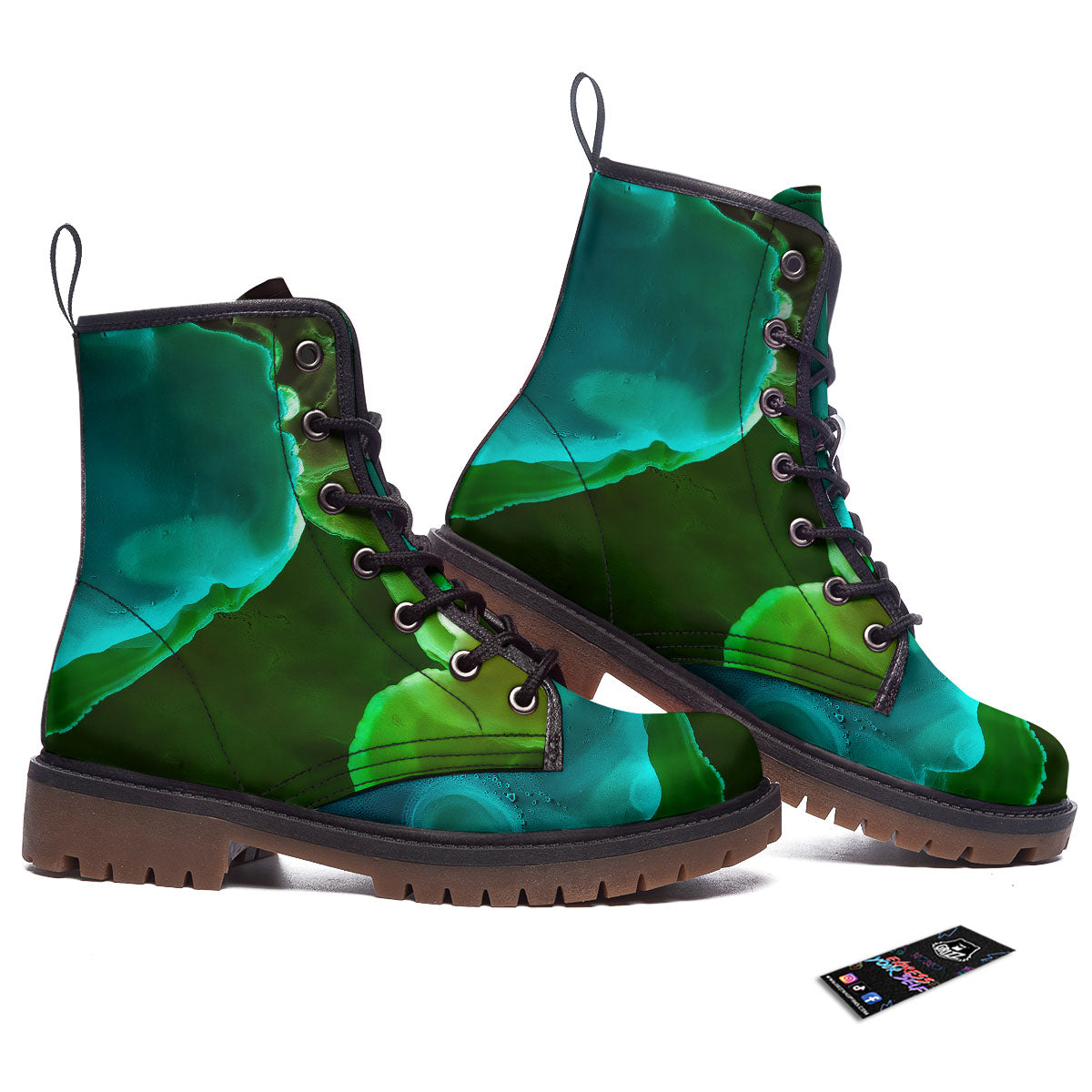 Acid Melt Green And Turquoise Print Work Boots-grizzshop