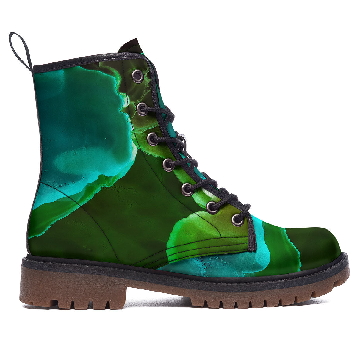 Acid Melt Green And Turquoise Print Work Boots-grizzshop