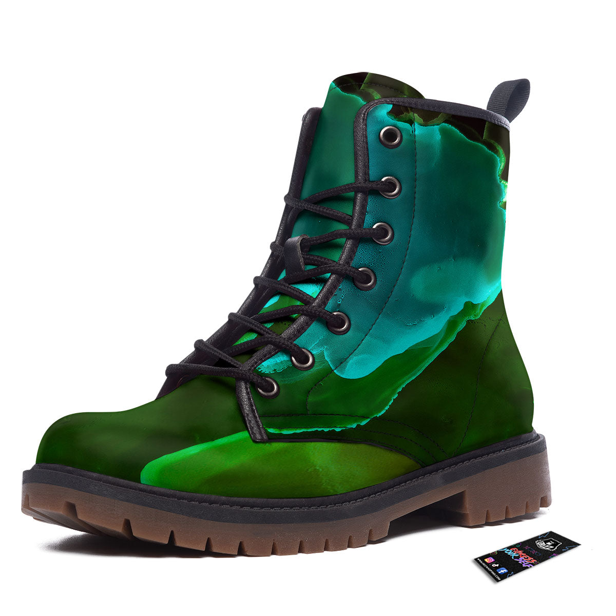Acid Melt Green And Turquoise Print Work Boots-grizzshop