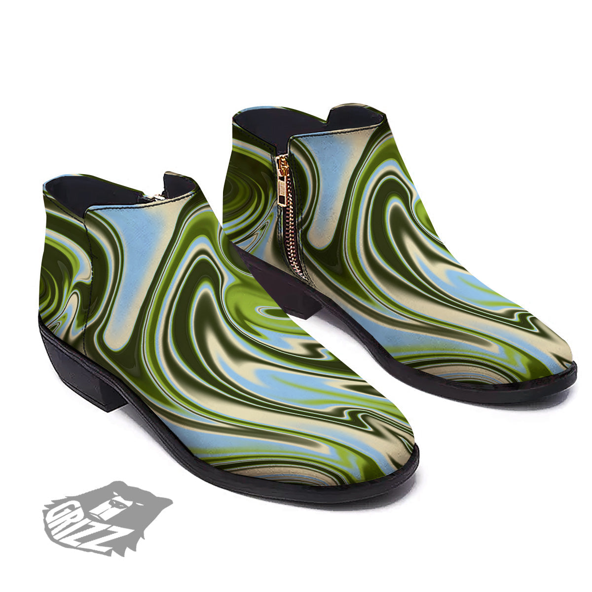 Acid Melt Green Print Ankle Boots-grizzshop