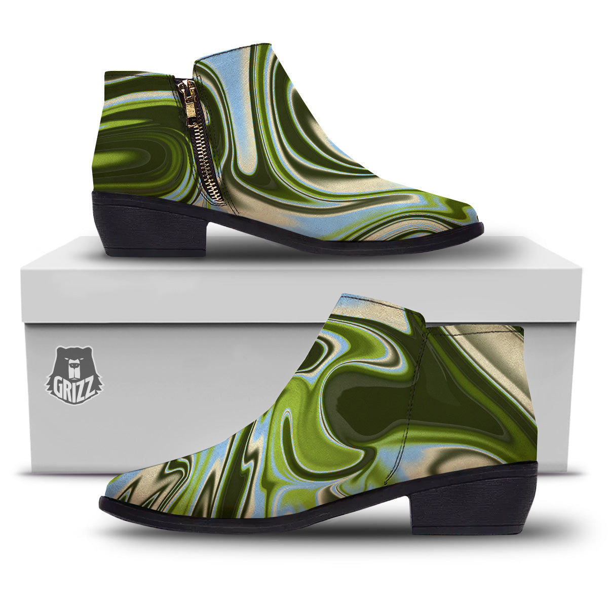 Acid Melt Green Print Ankle Boots-grizzshop