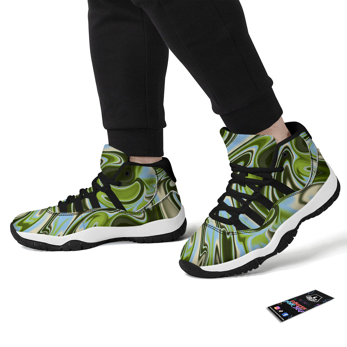 Acid Melt Green Print Black Bball Shoes-grizzshop