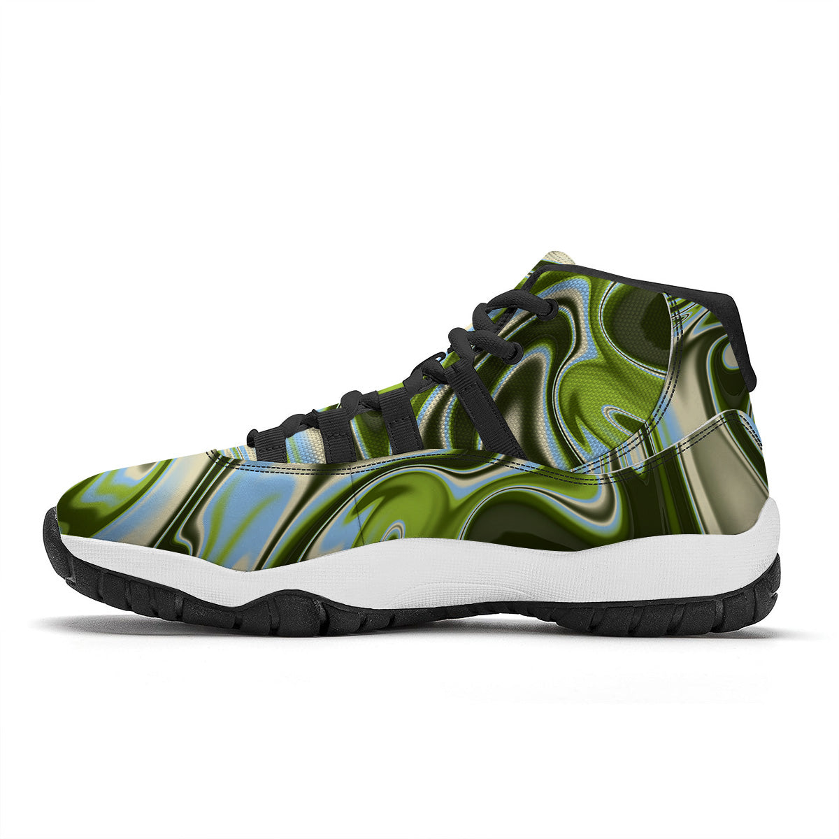 Acid Melt Green Print Black Bball Shoes-grizzshop