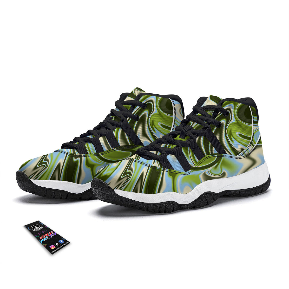 Acid Melt Green Print Black Bball Shoes-grizzshop