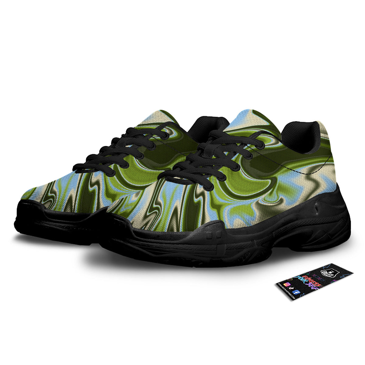 Acid Melt Green Print Black Chunky Shoes-grizzshop