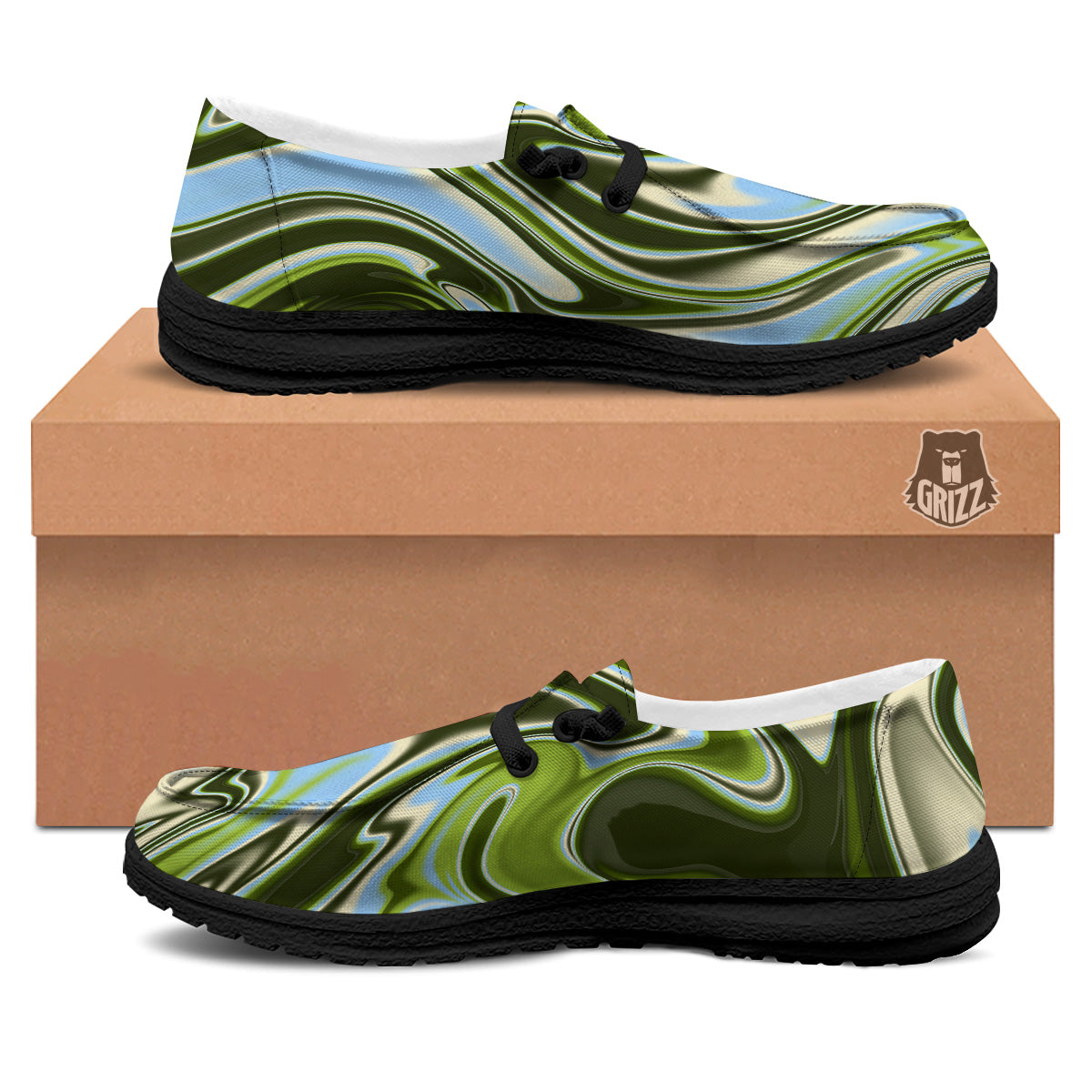 Acid Melt Green Print Black Loafers-grizzshop