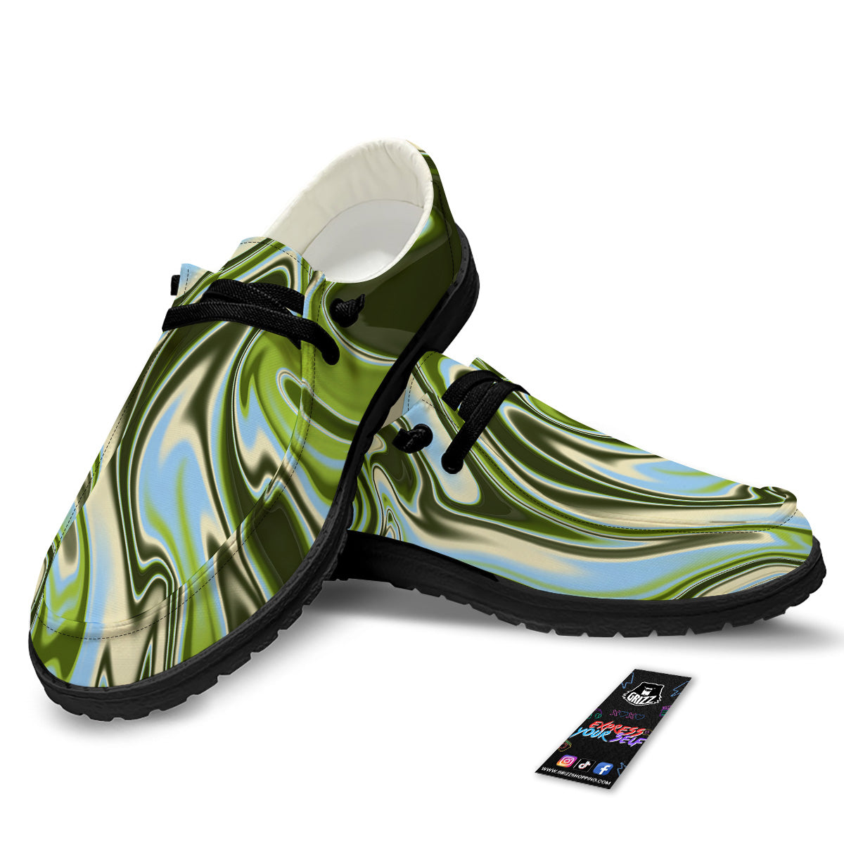 Acid Melt Green Print Black Loafers-grizzshop