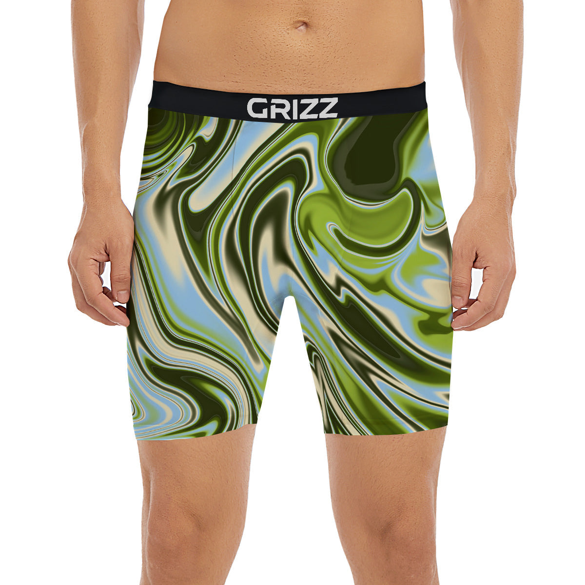 Acid Melt Green Print Boxer Briefs-grizzshop