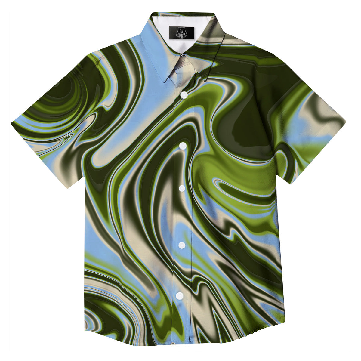 Acid Melt Green Print Button Up Shirt-grizzshop