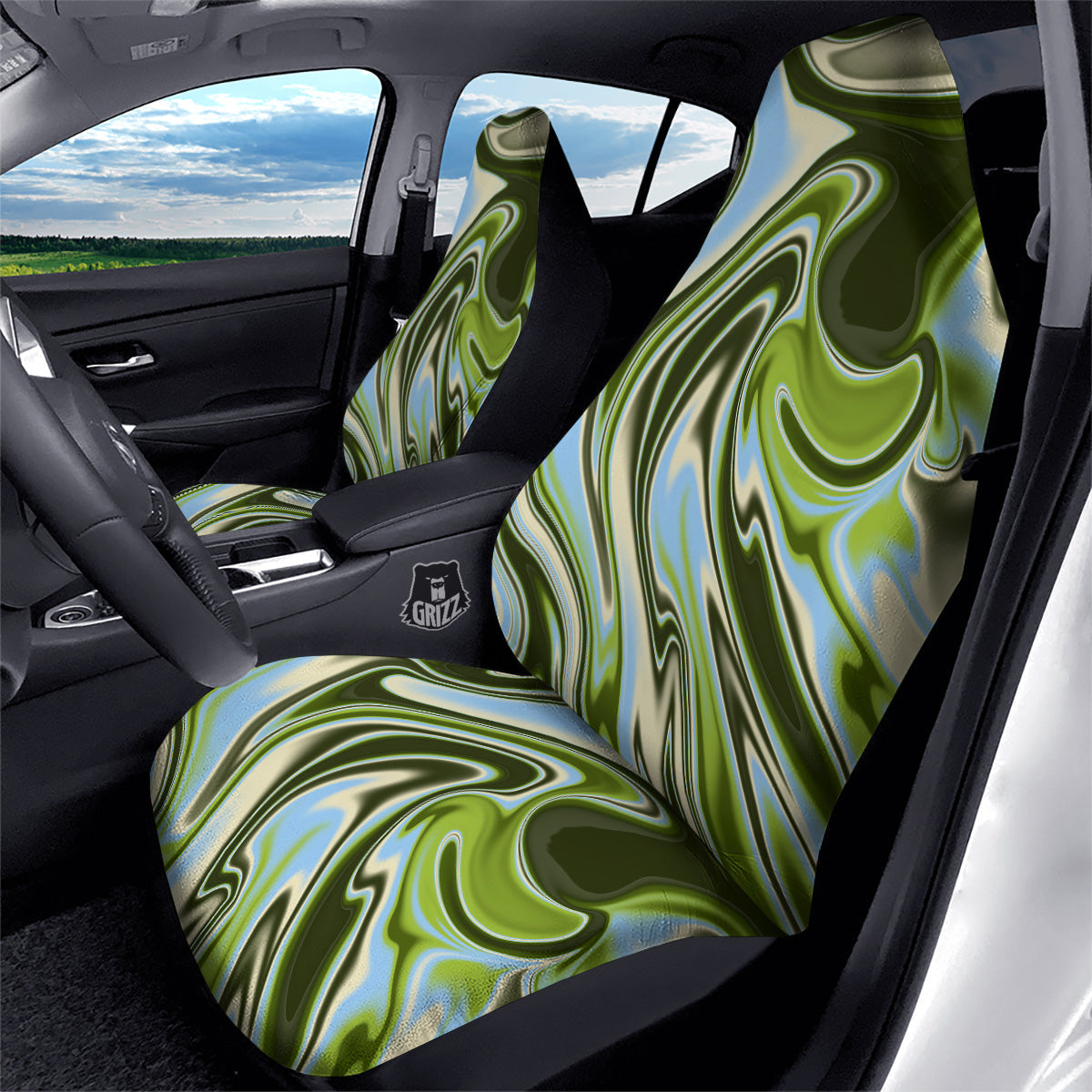 Acid Melt Green Print Car Seat Covers-grizzshop