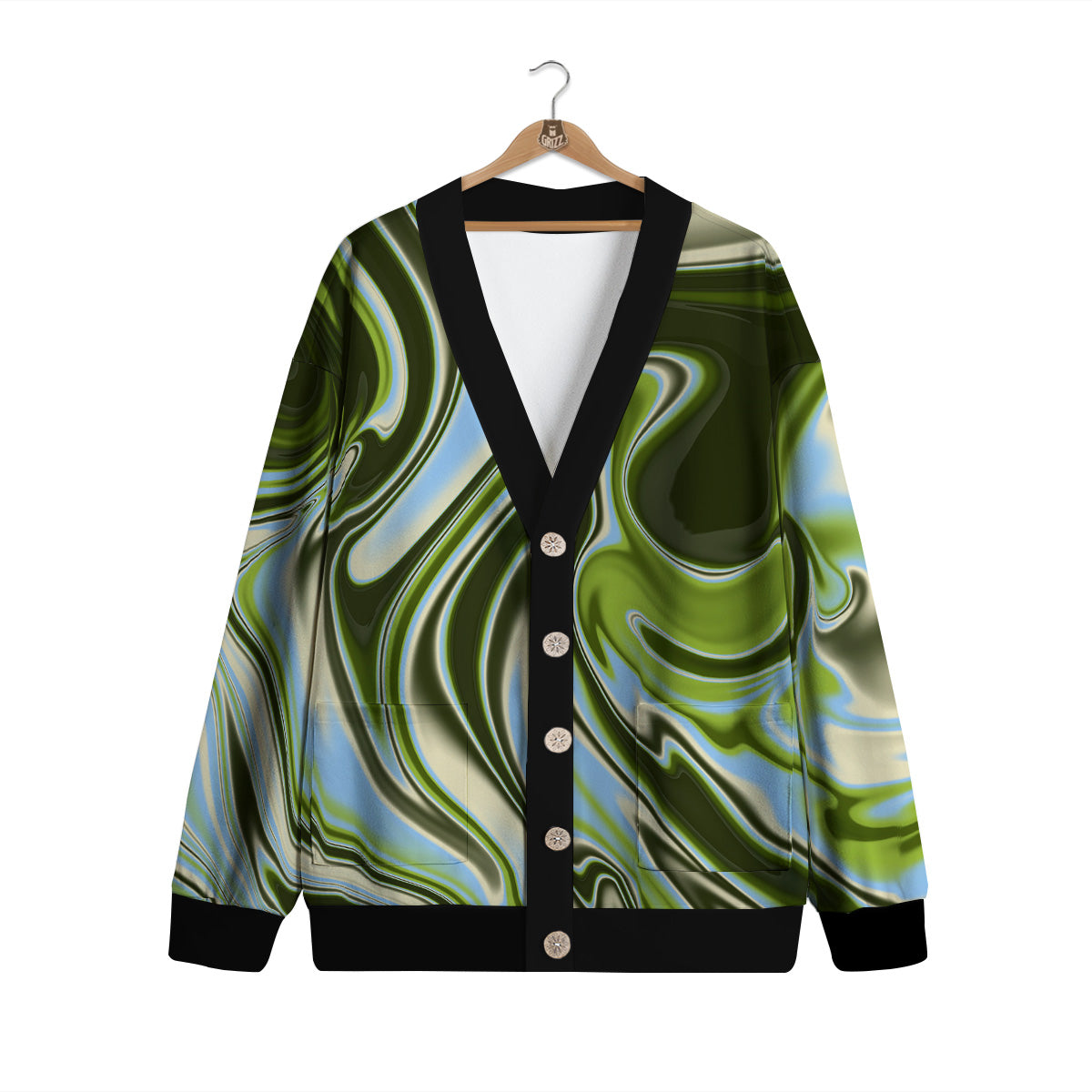 Acid Melt Green Print Cardigan-grizzshop