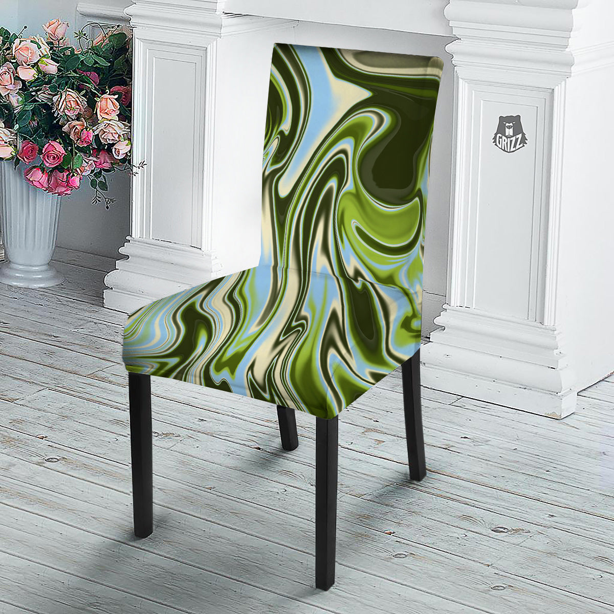 Acid Melt Green Print Dining Chair Slipcover-grizzshop