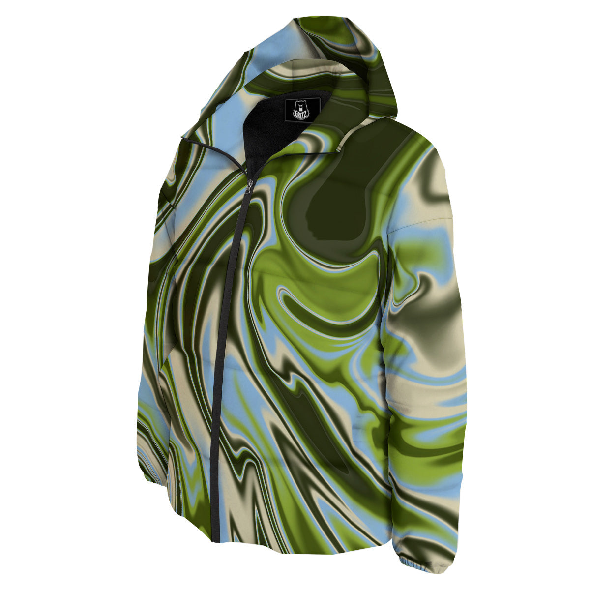 Acid Melt Green Print Down Jacket-grizzshop
