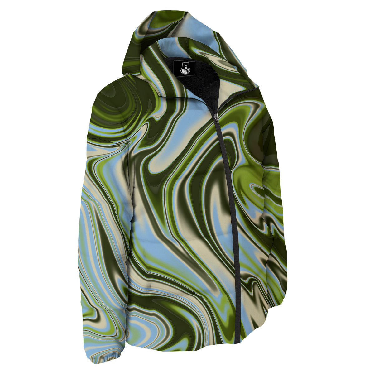 Acid Melt Green Print Down Jacket-grizzshop