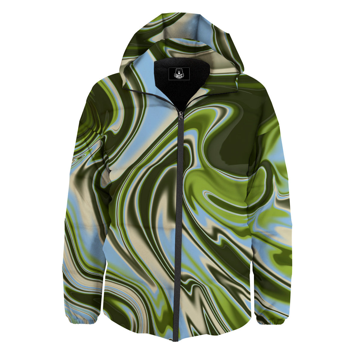 Acid Melt Green Print Down Jacket-grizzshop