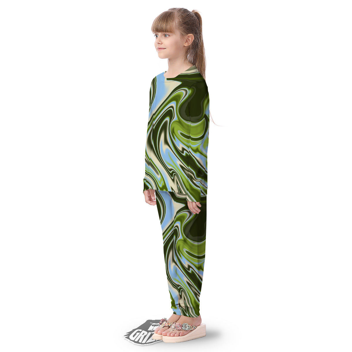 Acid Melt Green Print Kid's Pajamas-grizzshop