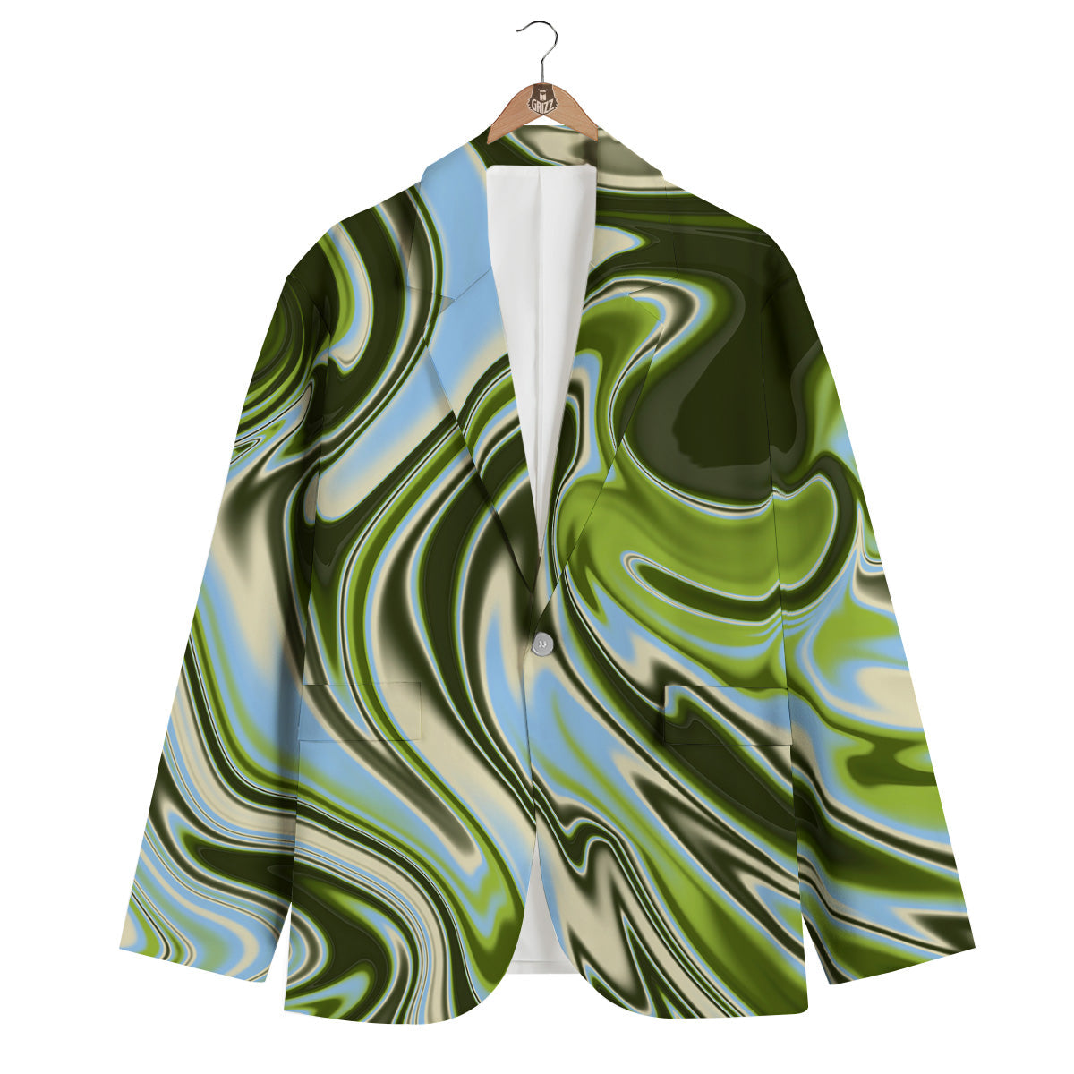 Acid Melt Green Print Men's Blazer-grizzshop