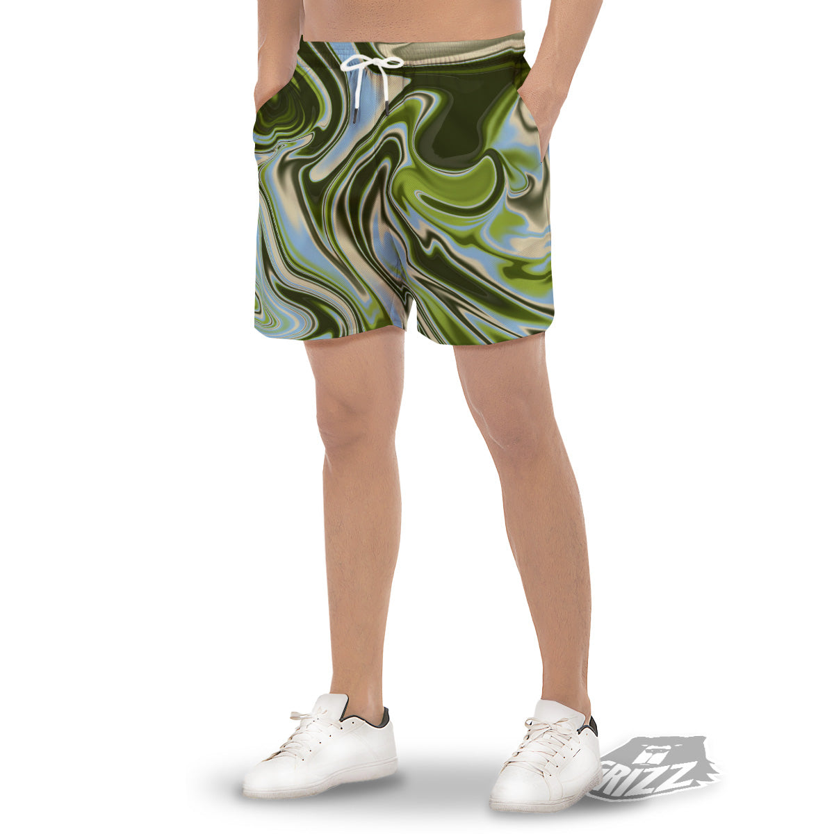 Acid Melt Green Print Men's Gym Shorts-grizzshop