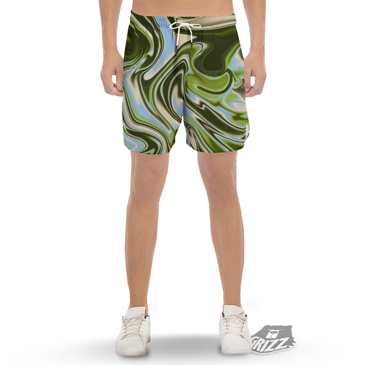 Acid Melt Green Print Men's Gym Shorts-grizzshop
