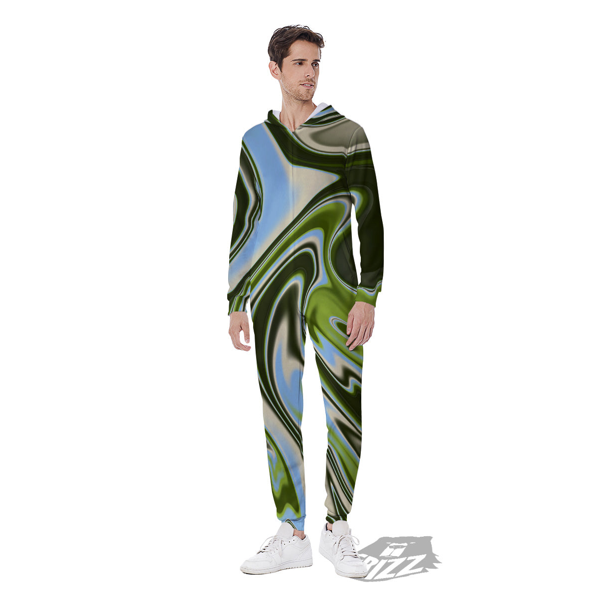 Acid Melt Green Print Men's Jumpsuit-grizzshop