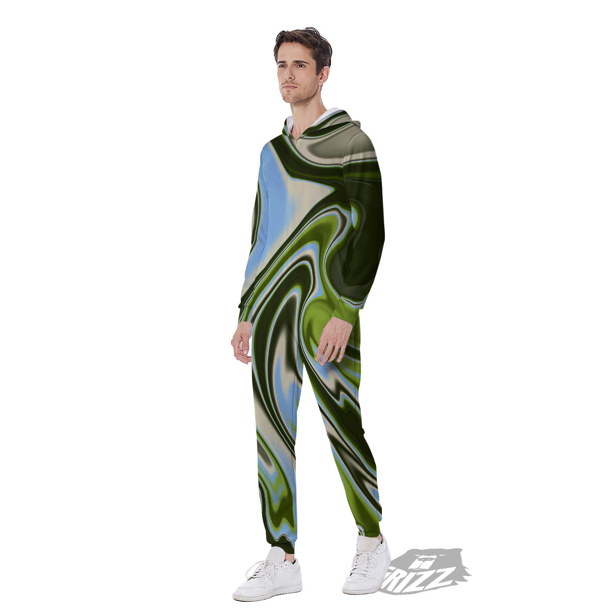 Acid Melt Green Print Men's Jumpsuit-grizzshop