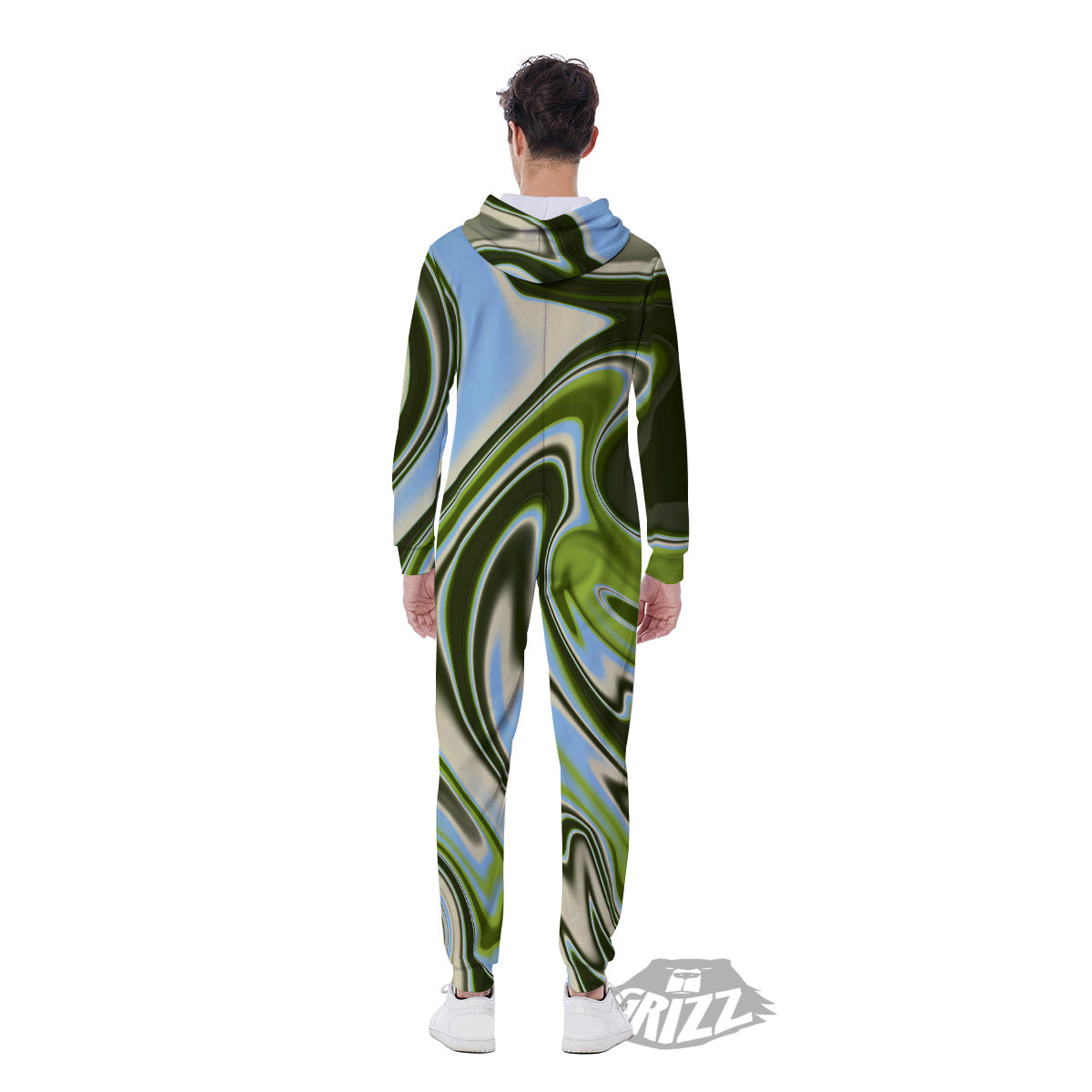 Acid Melt Green Print Men's Jumpsuit-grizzshop