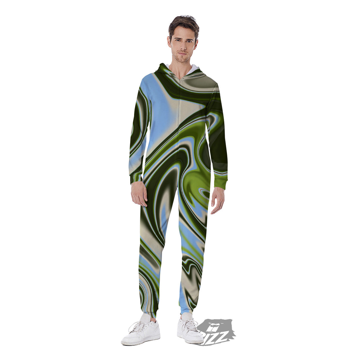 Acid Melt Green Print Men's Jumpsuit-grizzshop