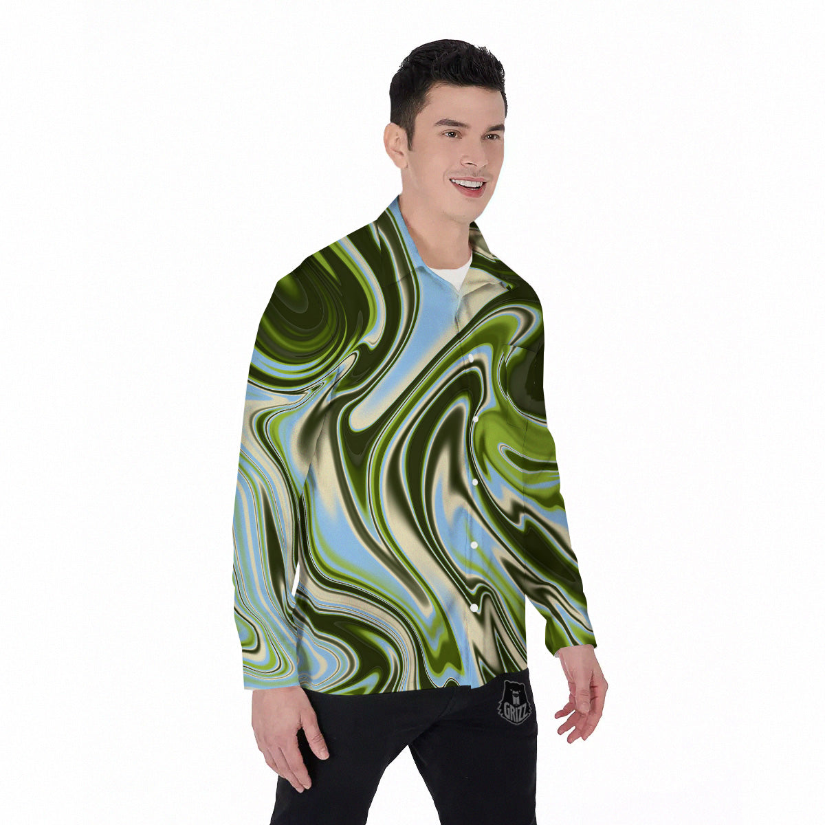 Acid Melt Green Print Men's Long Sleeve Shirts-grizzshop